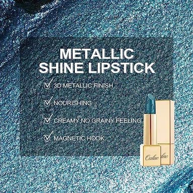 Oulac Metallic Green Lipstick for Women with Metallic 3D Shine, Lightweight Hydrating Formula, High-Impact Lip Color, Vegan Beauty, Full Coverage Lip Makeup, Turquoise (20 - Image 4