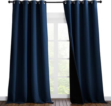NICETOWN 100% Blackout Blinds, Set of 2, 52 inches x 102 inches, Laundry Room Decor Window Treatment Curtains for Large Patio Sliding Door, Thermal Insulated Moroccan Blue Curtains for Bedroom - Image 2