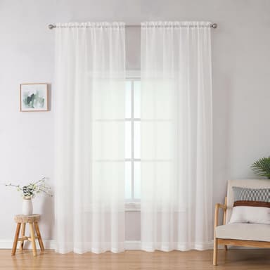 Simplebrand Ivory Sheer Curtains 84 Inches Long, Light Filtering Rod Pocket Solid Color Window Sheer Curtain Panels, Elegant Curtains & Drapes for Living Room, Bedroom 2 Panels (Ivory, 42" W x 84" L - Image 2
