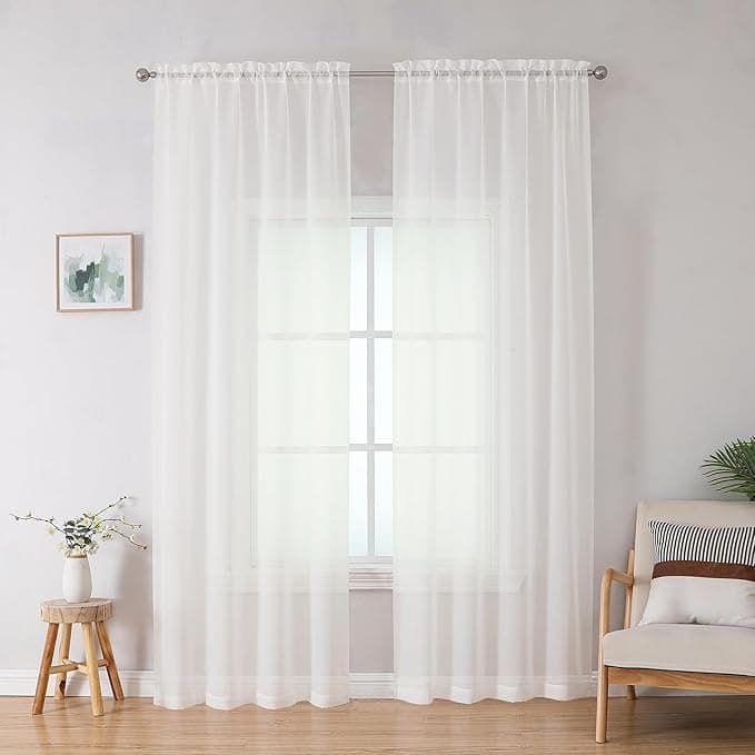 Simplebrand Ivory Sheer Curtains 84 Inches Long, Light Filtering Rod Pocket Solid Color Window Sheer Curtain Panels, Elegant Curtains & Drapes for Living Room, Bedroom 2 Panels (Ivory, 42" W x 84" L - Image 1