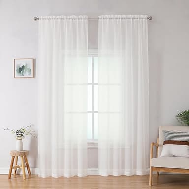 Simplebrand Ivory Sheer Curtains 84 Inches Long, Light Filtering Rod Pocket Solid Color Window Sheer Curtain Panels, Elegant Curtains & Drapes for Living Room, Bedroom 2 Panels (Ivory, 42" W x 84" L - Image 1