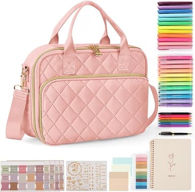 Bible Journaling Kit – Quilted Bible Cover Case for Women, 31 Highlighters, 75 Tabs, Bible Study Supplies & Christian Gift for Women and Teens (Shoulder Strap, Blush Pink - Image 1