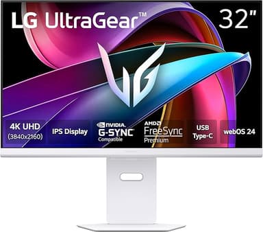LG 32G810SA-W 32-inch Ultragear 4K UHD (3840 x 2160) IPS Gaming Monitor, 144Hz, 1ms, NVIDIA G-Sync Compatible, AMD FreeSync Premium, VESA DisplayHDR 400, HDMI, DisplayPort, USB Type-C, White - Image 1