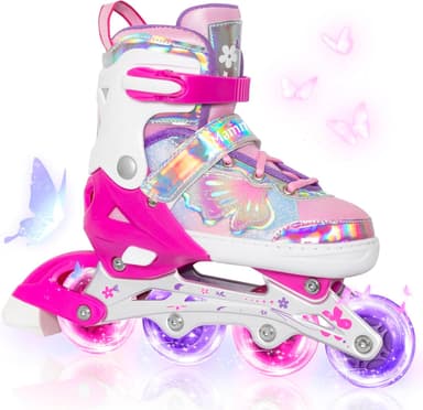 MammyGol Inline Skates for Girls Kids, 4 Size Adjustable Butterfly Roller Skates with Vibrant Colors Flashing Wheels, Skates Indoor Outdoor for Beginners Women Lady - Image 2