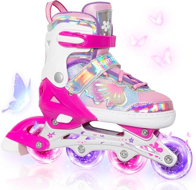 MammyGol Inline Skates for Girls Kids, 4 Size Adjustable Butterfly Roller Skates with Vibrant Colors Flashing Wheels, Skates Indoor Outdoor for Beginners Women Lady - Image 1