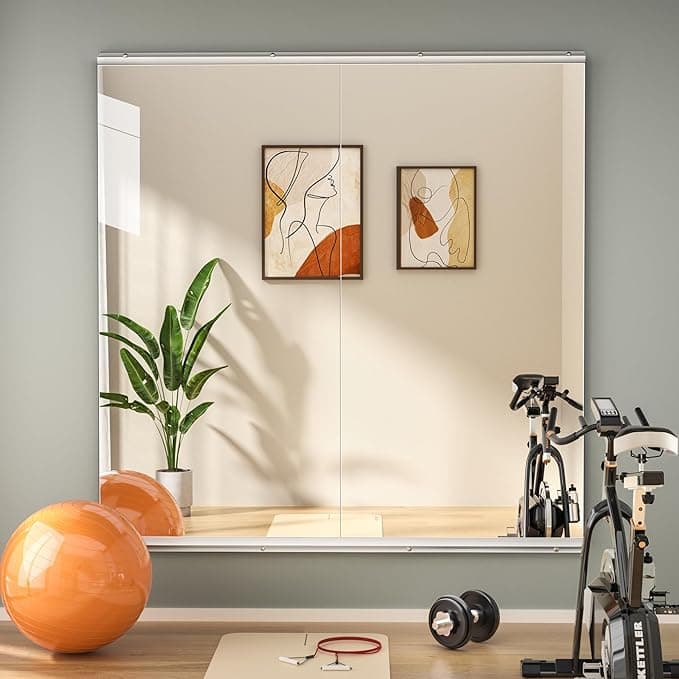 Hasipu Home Gym Mirror 48" L x 24" W - 2PCS Large Full Body Mirror for Yoga, Wall-Mounted Mirrors for Fitness, Garage, Dance Studio, 0.16in Tempered Glass Frameless - Image 1