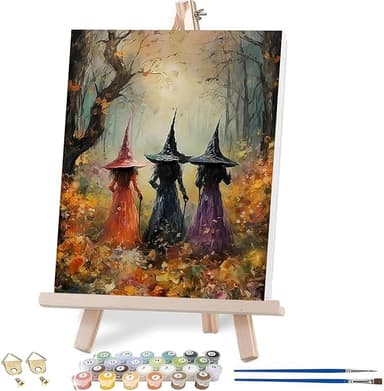 VIGEGU Witch Paint by Numbers Kit for Adults with Framed,Halloween Paint by Number DIY Adult Paint by Number Kits for Wall Decor 10x12in - Image 1