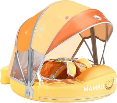 Mambobaby Float with Tail and Canopy Non-Inflatable Baby Swim Float Mambo Float Smart Swim Trainer Infant Swim Pool Float Swim Ring for 3-24months Girls Boys - Image 1