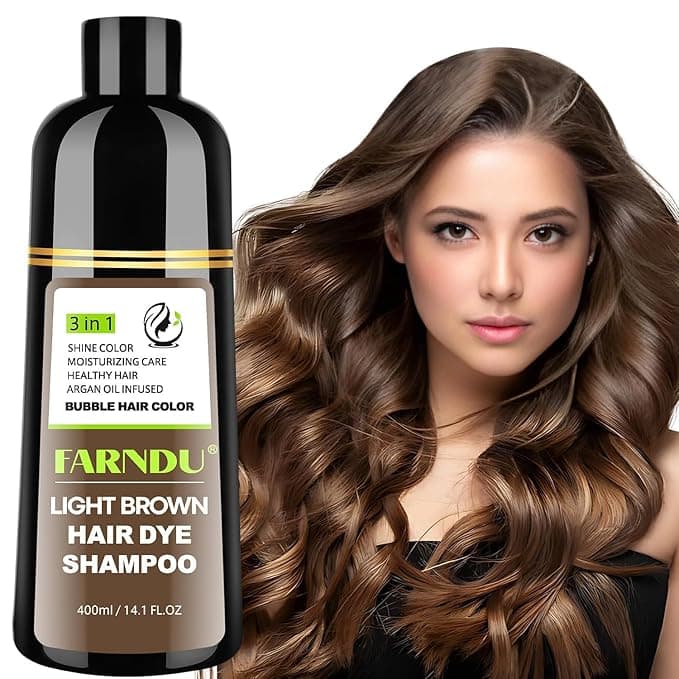 FARNDU Light Brown Hair Dye Shampoo for Gray Hair Coverage - 3 In 1 Natural Hair Color Shampoo for Women & Men, Champu Para Canas Mujer - Image 1