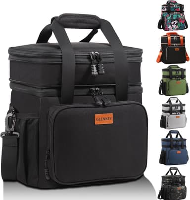 Expandable Insulated Large Lunch Box, Double Deck Heavy Duty Durable Lunch Bag Leakproof Cooler Bags for Men Women Adults Work Shift Flight Beach Daytrip, 20 Can, Black, GLENKEY - Image 2