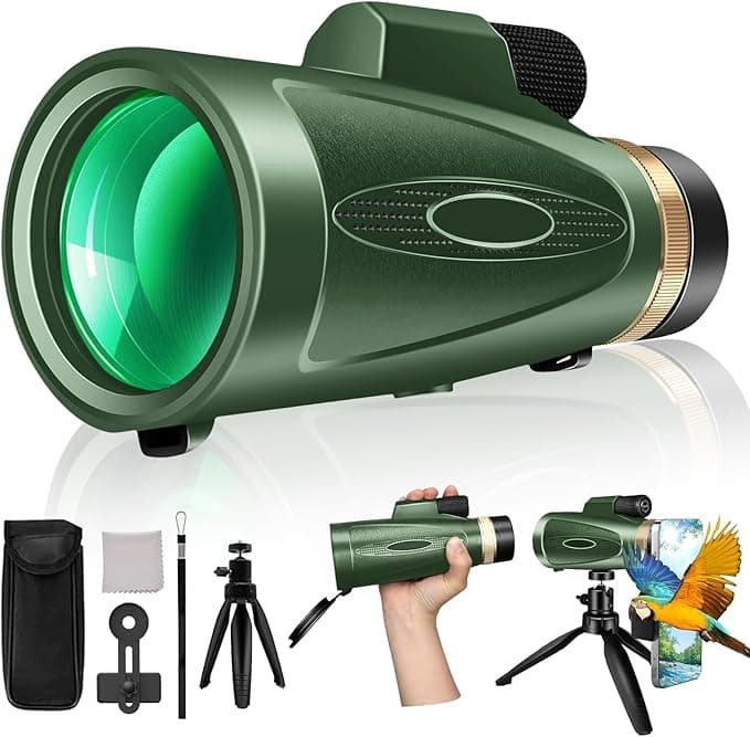 Monocular Telescope 80x100 High Power with Smartphone Adapter Tripod,Larger Vision Monoculars for Adults with BAK4 Prism & FMC Lens, Suitable for Bird Watching Hunting Hiking Camping Wildlife-Green - Image 1