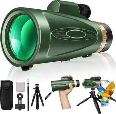 Monocular Telescope 80x100 High Power with Smartphone Adapter Tripod,Larger Vision Monoculars for Adults with BAK4 Prism & FMC Lens, Suitable for Bird Watching Hunting Hiking Camping Wildlife-Green - Image 1