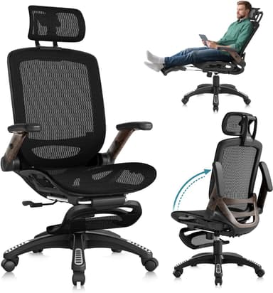 GABRYLLY Ergonomic Office Chair with Footrest, High Back Mesh Computer Chair with Flip-Up Arm, 3D Headrest, 135° Reclining, Rolling Gaming Task Chair with Wide Seat Lumbar Support,400LBS - Image 2