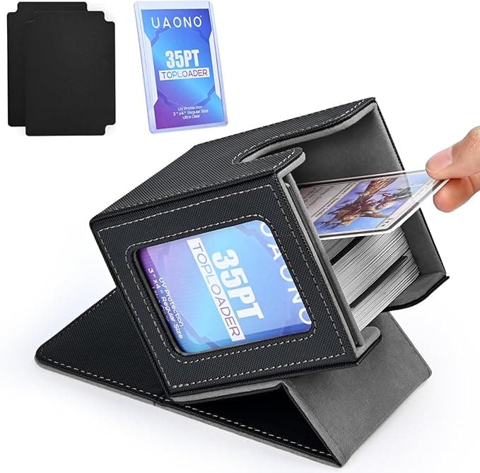 Card Deck Box with MTG Commander Display, Deck Case Holds 100+ Double-Sleeved Cards, Trading Card Storage Box Fits TCG/PTCG/Sports Card with 2 Dividers, 1 Top Loaders (Black