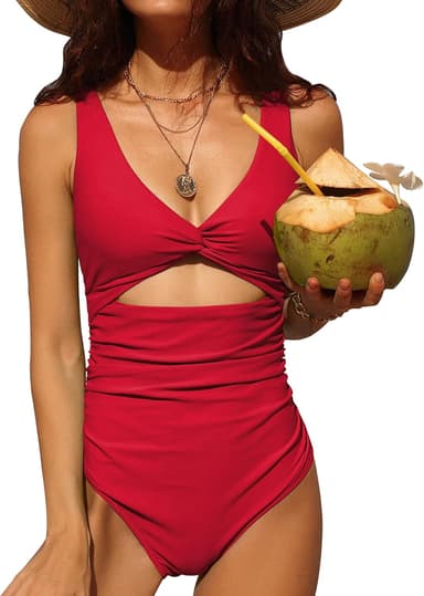 Charmo Womens One Piece Swimsuit Ruched Tummy Control High Cut Backless V Neck Bathing Suits Swimwear - Image 2