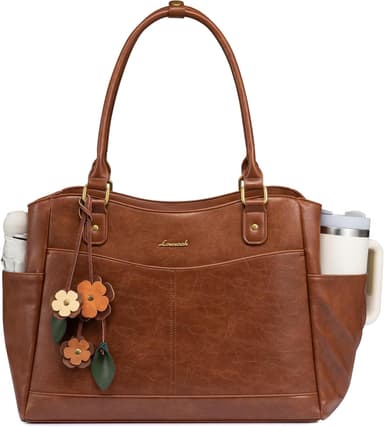 LOVEVOOK Laptop Bag for Women, Leather Vintage Work Tote Bag Computer Office Teacher Bag with Large Cup Holder - Image 2