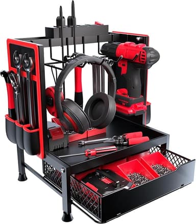 Amoowis Desktop Tool Organizer with Charging Station and Tool Bag for Power Tools & Repair Kits, Storage Rack with Holder, Fits RC Tools, Pliers, Tweezers, Small Parts, Workshop, Gifts foe Men - Image 1