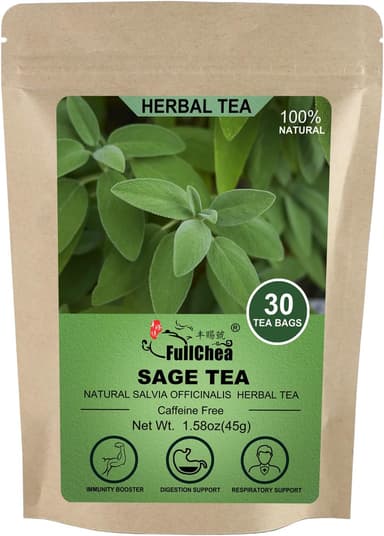 FullChea - Sage Tea Bags - 30 Count X 1.5g - Premium Natural Cut & Sifted Sage Leaf - Non-GMO - Caffeine-free - Rich in Antioxidants & Respiratory Support - Image 2