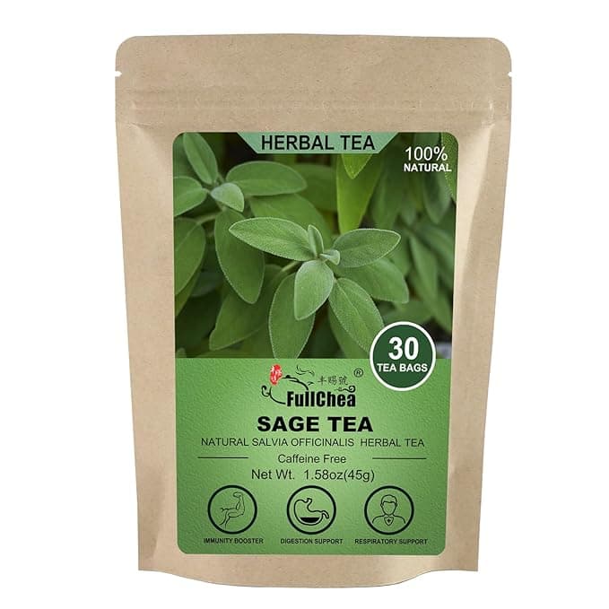 FullChea - Sage Tea Bags - 30 Count X 1.5g - Premium Natural Cut & Sifted Sage Leaf - Non-GMO - Caffeine-free - Rich in Antioxidants & Respiratory Support - Image 1