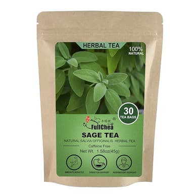 FullChea - Sage Tea Bags - 30 Count X 1.5g - Premium Natural Cut & Sifted Sage Leaf - Non-GMO - Caffeine-free - Rich in Antioxidants & Respiratory Support - Image 1