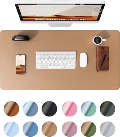 YSAGi Leather Desk Protector, Office Mat, Large Mouse Pad, Non-Slip PU Leather Blotter, Laptop Desk, Waterproof Writing Pad for Office and Home (Khaki, 35.4" x 17" - Image 1