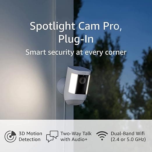 Like-New Ring Spotlight Cam Pro, Plug-In | 3D Motion Detection, Two-Way Talk with Audio+, and Dual-Band Wifi (2022 release) - White - Image 1