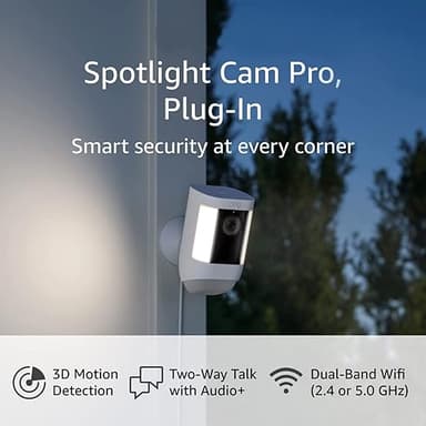 Like-New Ring Spotlight Cam Pro, Plug-In | 3D Motion Detection, Two-Way Talk with Audio+, and Dual-Band Wifi (2022 release) - White - Image 1