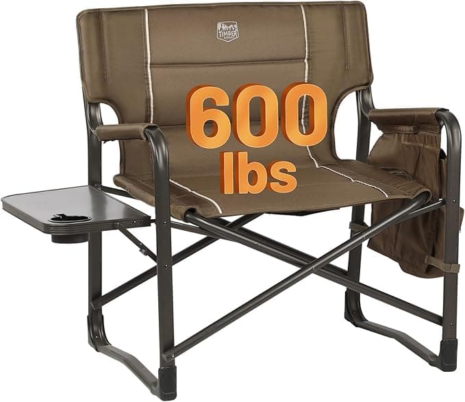 Timber Ridge XXL Upgraded Oversized Directors Chairs with Foldable Side Table, Detachable Side Pocket, Heavy Duty Folding Camping Chair up to 600 Lbs Weight Capacity (Brown) Ideal Gift - Image 1