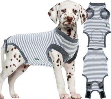 Dog Surgery Recovery Suit,Male Neuter Recovery Large Onesie Female Spay Cone Alternative Recovery Suit,Hoop & Loop Comfortable Surgical Bodysuit,Striped Grey L - Image 2