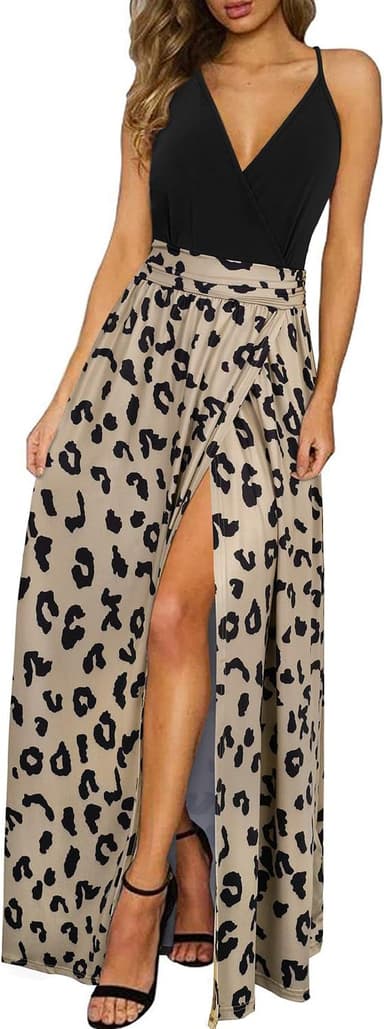 Newshows Women Summer 2025 Maxi Dress Vacation Floral Spaghetti Strap Spring Casual Boho Split Beach Long Flowy Sundress - Image 2