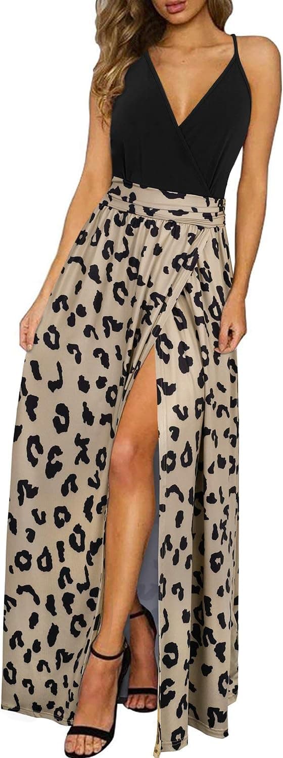 Newshows Women Summer 2025 Maxi Dress Vacation Floral Spaghetti Strap Spring Casual Boho Split Beach Long Flowy Sundress - Image 1