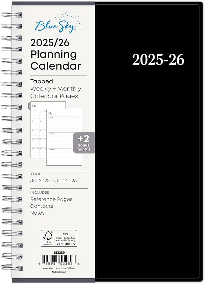Blue Sky 2025-2026 Weekly and Monthly Academic Year Planner Calendar, July 2025 - June 2026, 5" x 8", Flexible Cover, Wirebound, Laminated Tabs, Enterprise (Enterprise 2025-2026, 5" x 8" - Image 1