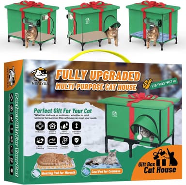 NEAIYDA Outdoor Heated Cat House,Weatherproof and Insulated Outside Cat Shelter with Heated Pad and Cooling Pad(4 Seasons Universal),Gift Box for Cats.(Medium - Image 2