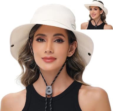 Sun Hats for Women Bucket Hat UV Protection Fishing Hat Wide Brim Safari Hats 2 in 1 Zip-Off Sun Visor Hats UPF 50+ - Image 2