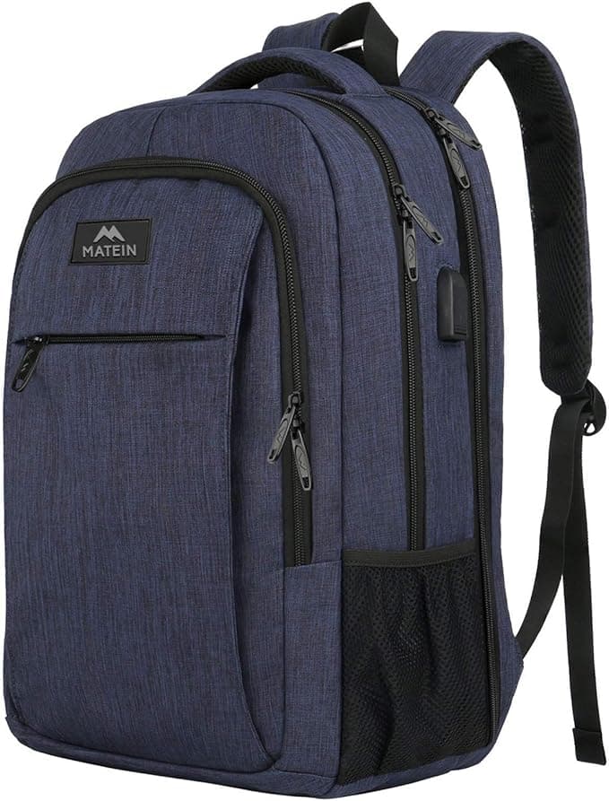 MATEIN Large College Backpack, Sturdy Computer Backpack with USB Charging Port Fits 17 inch Notebook, Carryon Luggage Travel Laptop Bag for Business Men and Women Christmas New Year Gift, Blue - Image 1