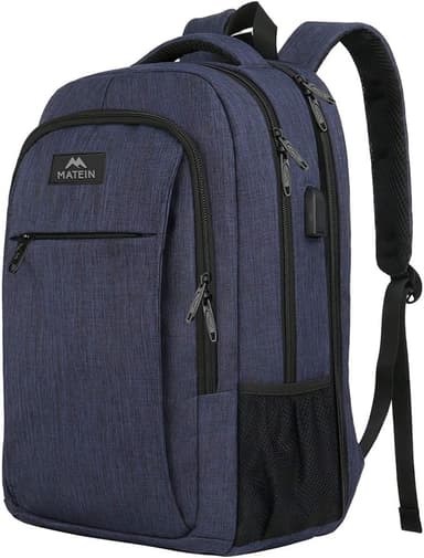 MATEIN Large College Backpack, Sturdy Computer Backpack with USB Charging Port Fits 17 inch Notebook, Carryon Luggage Travel Laptop Bag for Business Men and Women Christmas New Year Gift, Blue - Image 1