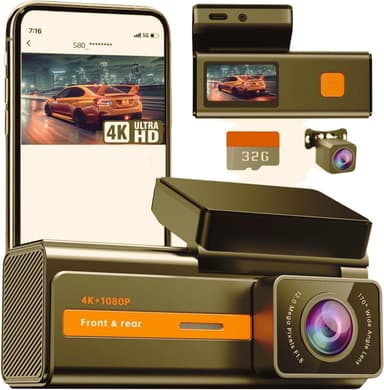 Dash Cam 1296P Front Dashcam, V300 WiFi Dash Camera for Cars with App, Night Vision, Mini Hidden Single Car Camera, Loop Recording (Yellow - Image 2