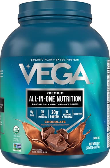 Vega All in One Nutrition Organic - 20g Plant-Based Pea Protein, Chocolate, 42 Servings, Vitamins A & C, Probiotics, Greens, Vegan, Keto, Gluten Free, 61.8oz (Packaging May Vary - Image 2
