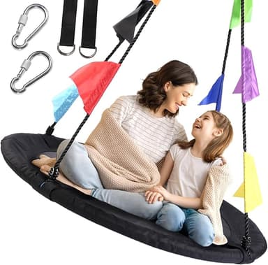 40 Inch Saucer Tree Swing for Kids, Outdoor Round Swing with Hanging Straps & Adjustable Ropes, Easy Assembly - Image 1