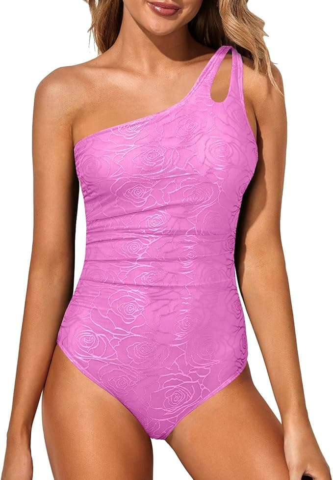 Holipick One Shoulder One Piece Swimsuit for Women Tummy Control Bathing Suits Modest Full Coverage Keyhole Swimwear - Image 1