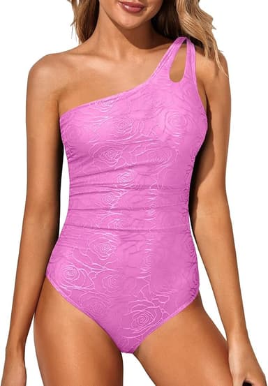 Holipick One Shoulder One Piece Swimsuit for Women Tummy Control Bathing Suits Modest Full Coverage Keyhole Swimwear - Image 1