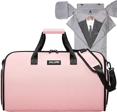 Convertible Garment Duffel Bag with Shoe Compartment,ZALUPRI Carry on Garment Bag for Men Women 2 in 1 Hanging Suitcase Suit Weekend Travel Bag, Pink - Image 1
