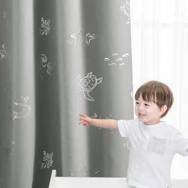 Vangao Kids Curtains for Boys Bedroom Kids Blackout Curtains 63 Inch Length Ocean Aquarium Nursery Drapes for Girls Bedroom Silver Sea Animals Print Thermal Insulated Drapes, Grey 2 Panels - Image 2