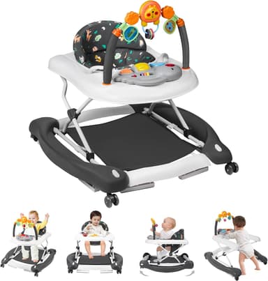 Baby Walker, 5 in 1 Baby Walkers for Boys Girls 6-12 Months, Foldable Walkers for Babies with Bouncer & Feeding Tray, Music, Adjustable Heights, Activity Walker for Infant - Image 2