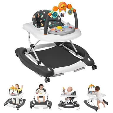 Baby Walker, 5 in 1 Baby Walkers for Boys Girls 6-12 Months, Foldable Walkers for Babies with Bouncer & Feeding Tray, Music, Adjustable Heights, Activity Walker for Infant - Image 1