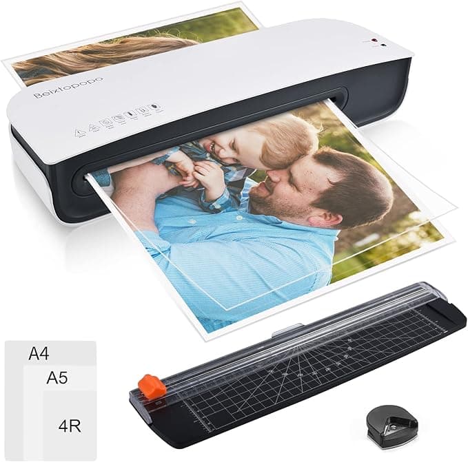 Laminator, A4 Laminater Machine, 9 Inch Thermal Laminater Machine, 4 in 1 Personal Desktop Cold Laminator with Paper Cutter and Corner Rounder 15 Laminating Pouches for Office School Business Use - Image 1