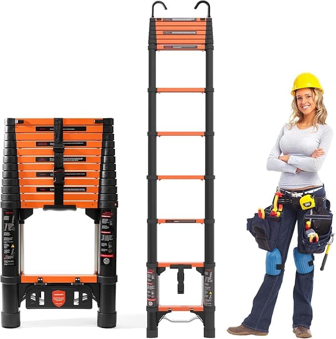 Telescoping Ladder, 12.5FT Extension Ladder，One-Step Collapsible, Aluminum Ladder for RV Home Outdoor, 330lbs Max Capacity - Image 1