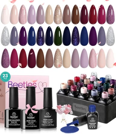 Beetles Winter Gel Polish Set 20 Colors Neutral Shimmer Red Nude Brown Gel Nail Polish Kit with Base Coat Matte Glossy Top Coat Soak off Uv Lamp Manicure Set Gift for Women Sophisticated Charm - Image 2