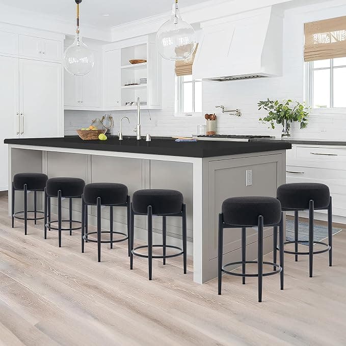 COLAMY Modern Bar Stools Set of 6, 24" Counter Height Stools with Round Soft Padded Backless Seat and Metal Mid-Century Base, Black - Image 1