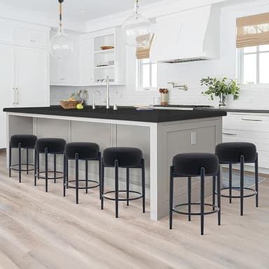 COLAMY Modern Bar Stools Set of 6, 24" Counter Height Stools with Round Soft Padded Backless Seat and Metal Mid-Century Base, Black - Image 1